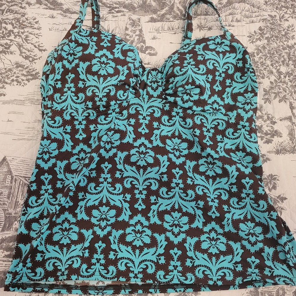 NWOT Lands' End Tankini Turquoise & Brown Print Size 6DD